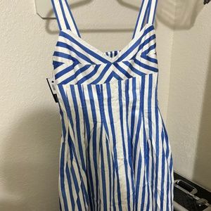 NWT Blue and Ivory Striped Summer Tea Length Dress